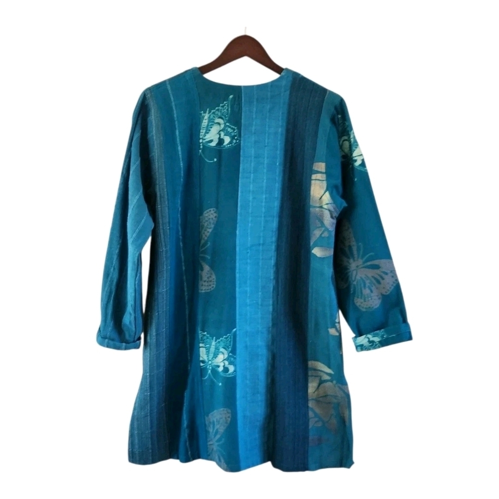 Wild Thing Wild Woman Cotton Button Long Jacket Blue Butterfly Size S M Pockets - Picture 6 of 9